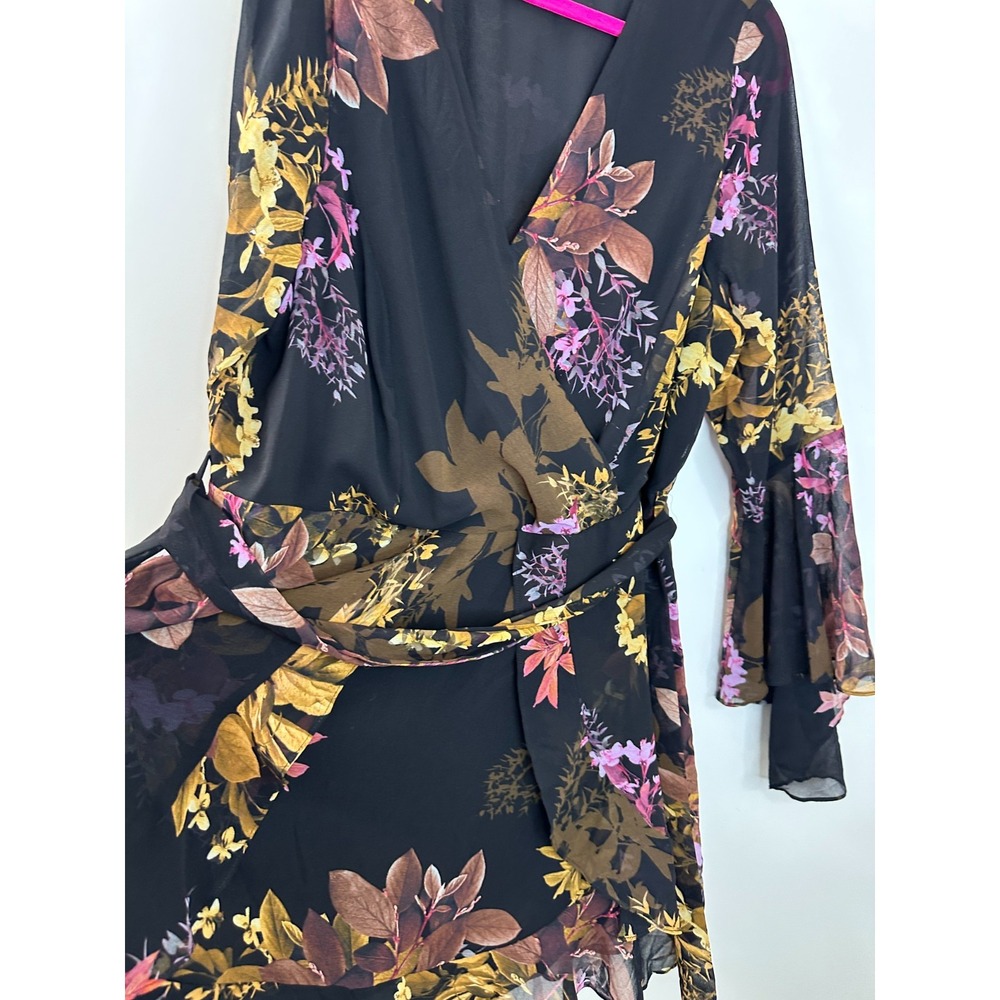 City Chic Malaga Floral Print LS Faux Wrap Dress Black Gold Plus Size 18 - Picture 5 of 12